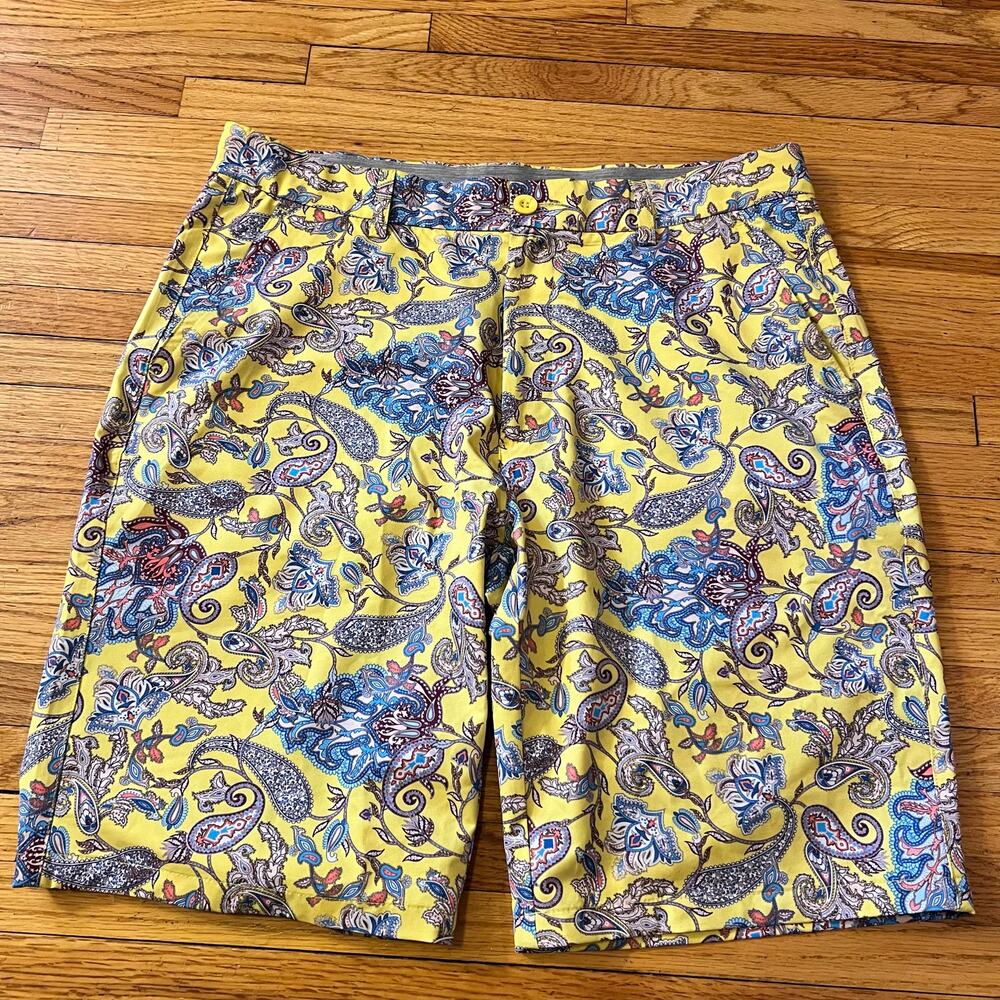 Hreski Golf Shorts Mens 34 Multi Color Floral Paisley All Over Print Stretch